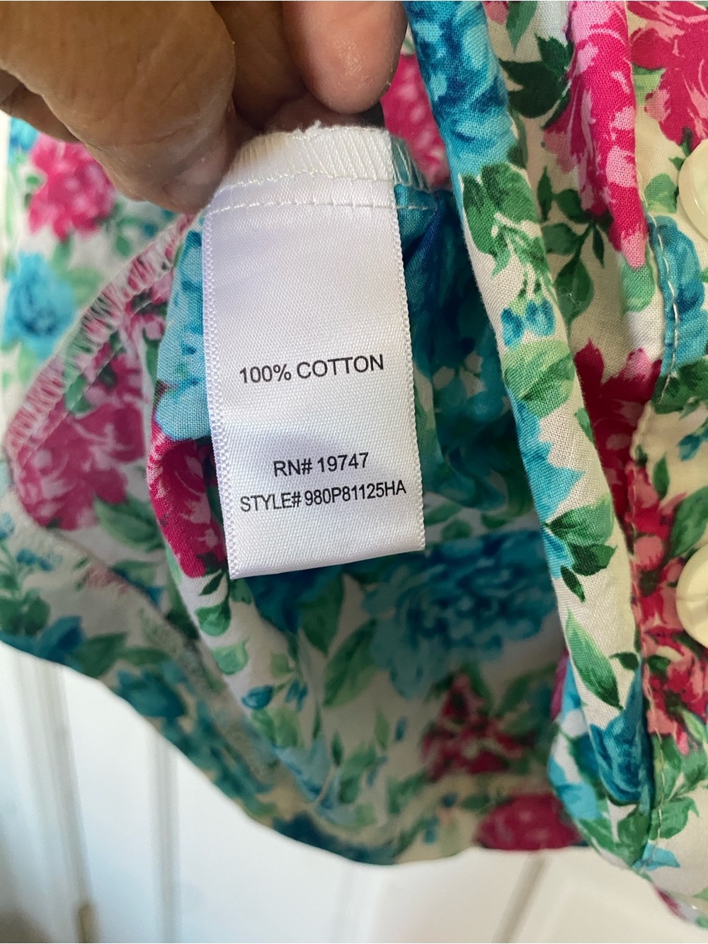Floral Button-Front Women’s Blouse in Teal & Pink - Picture 4 of 6